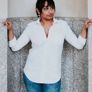 Gap White Fitted Boyfriend Oxford Shirt